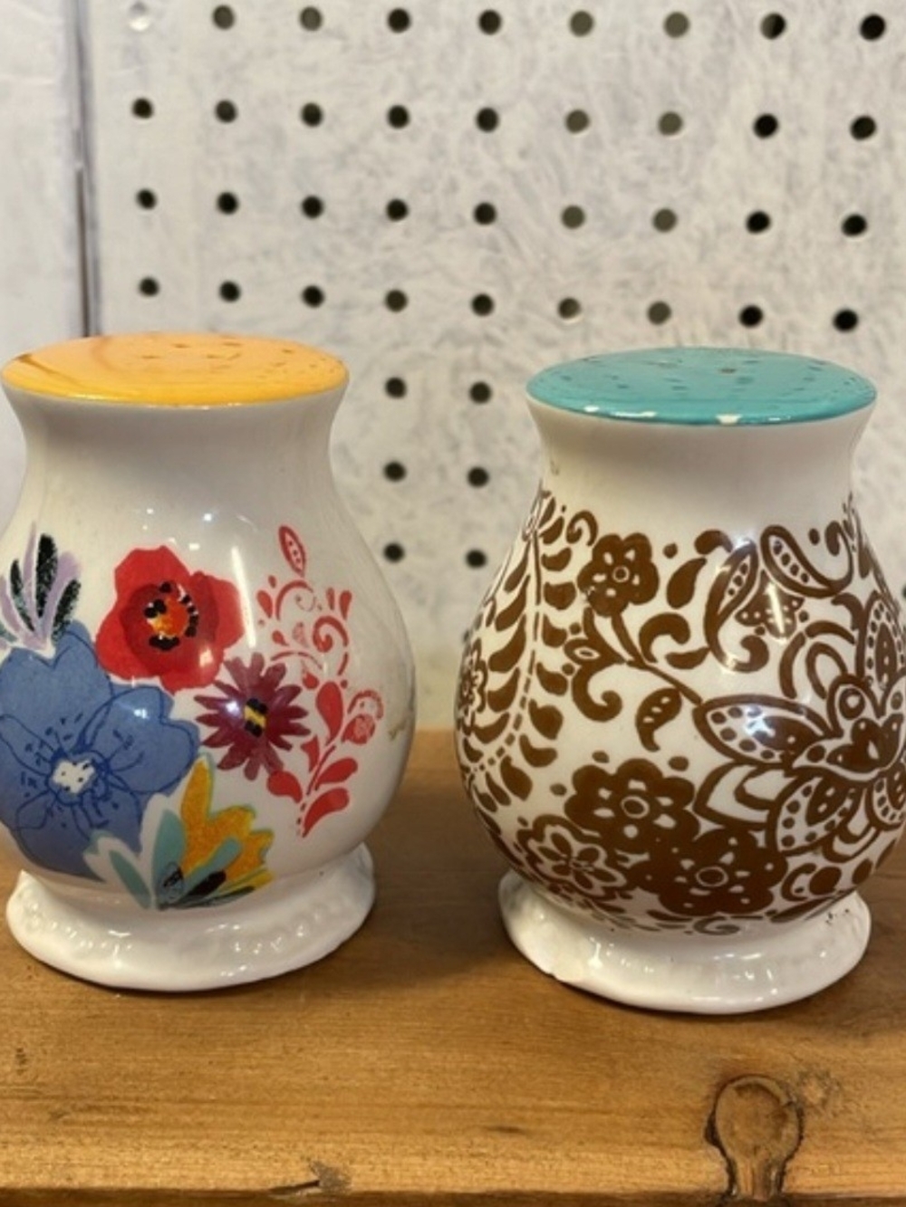 Flea Market Pattern Pair of Ceramic Floral Salt and Pepper